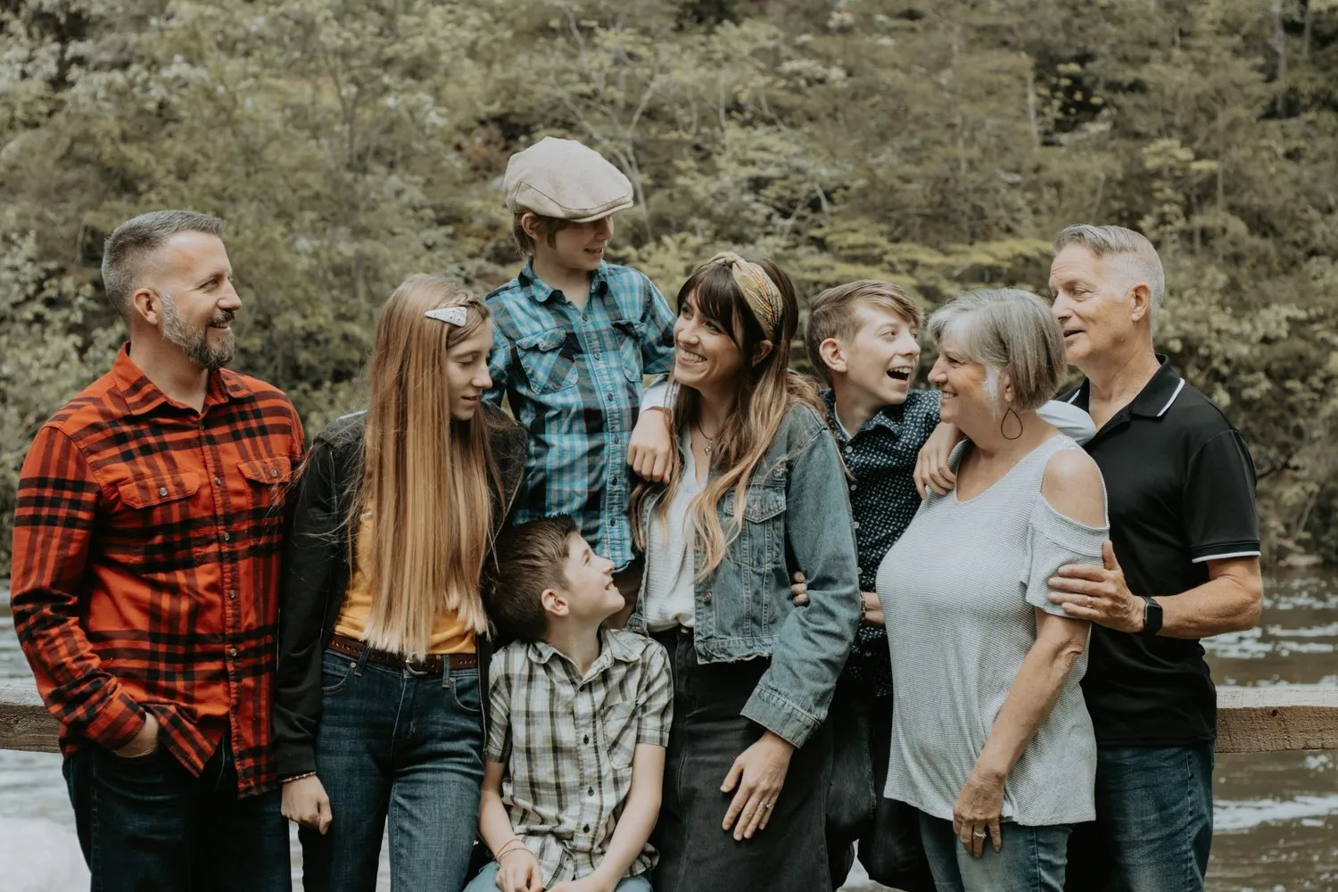 Ryan and Jess with Ryan’s parents and the kids, three generations of the Thomas family, by the creek
